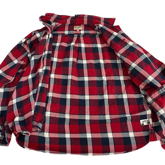 Upcycled Flannel Shirt Shacket Womens 3XL Machinist Grunge Patchwork Folk Art - Picture 4 of 14